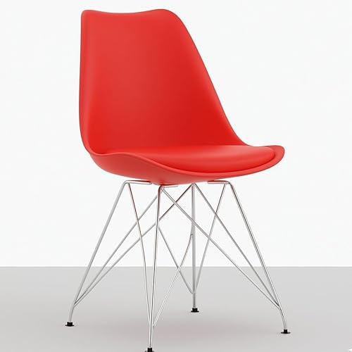 Orion91 ORION91oficial® - Silla Vega Estructura Cromada Asiento Acolchado Piel Sintética Color Rojo – 48 x 41 x 82 cm Comedor-Oficina-Salón-Teletrabajo-Cocina - spaziOrion91-Unidad
