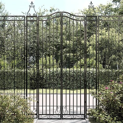 Wrought Iron Garden Gate, 47.6 x 3.1 x 78.7 Inch Metal Entryway Fence Gate with Lockable Bolt Hinge, Ornamental Outdoor Backyard Gate for Patio Security and Privacy, Black