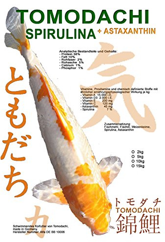 Spirulinafutter für Koi, Energiefutter, Schwimmfutter, Tomodachi Koifutter, Spirulinafutter, schwimmendes Farbschutzfutter mit Spirulina und Astax 15kg, 6mm Koipellets