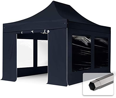 TOOLPORT Faltzelt Faltpavillon Pavillon 3x4,5m - mit 4 Seitenteilen (Panoramafenster) Premium Dach Partyzelt schwarz