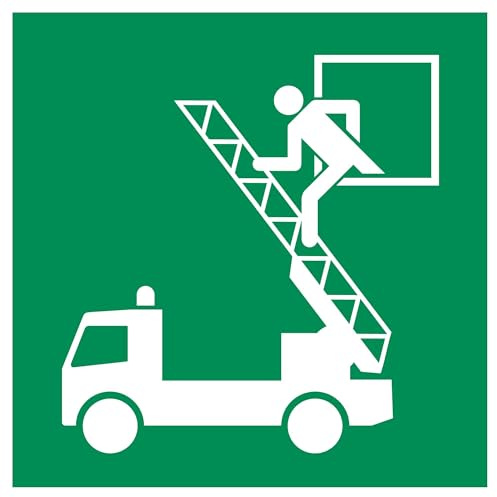 Aufkleber Rettungsausstieg | 15 x 15cm | langnachleuchtend | Rettungsschild nach DIN 7010, E017: Rettungsausstieg | Folie selbstklebend | Fluchtweg Rettungsfenster, wetterfest