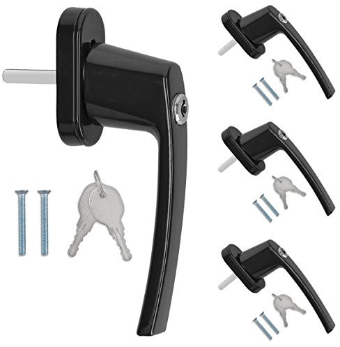 kwmobile 4 pomo de puerta con llave - Manilla de puerta con cerrojo - Manija de seguridad para ventana corredera - Pasador 35 mm color negro RAL 9005