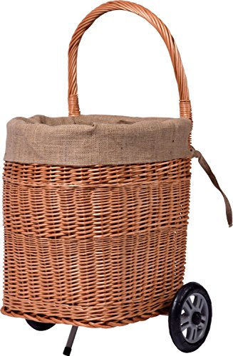dobar Pratico Carrello portalegna in Vimini semigreggio con Robusta plastica Ruote, Camino Cestino di Legno, Marrone, 44 x 40 x 93 cm