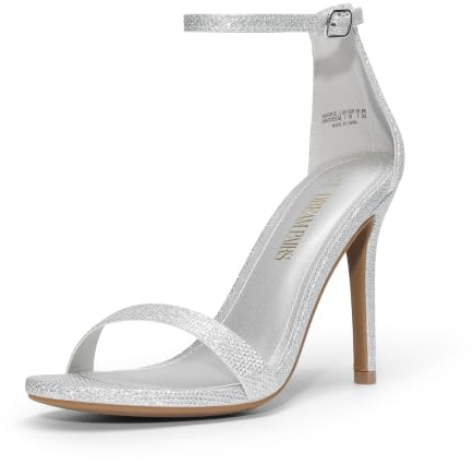 DREAM PAIRS Women's High Heels Stilettos Sandals,Silver/Glitter,9