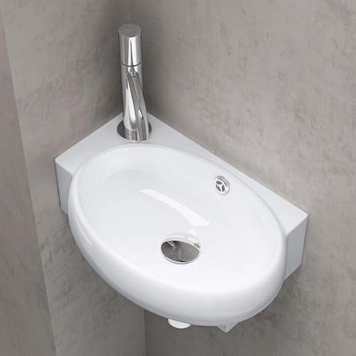 Sogood Lavabo vasque à monter au mur évier, Bruxelles 001R, blanc, traitement anticalcaire, céramique Dimensions: 42 x 28 x 15cm, écartement des percages: 240 mm