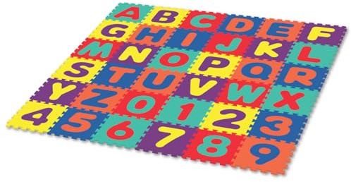 Deke Home - Alphabet Foam Play Mat for Kids, 36 Interlocking EVA Tiles, 72x72 Floor Mat with Letters & Numbers, Non-Toxic, BPA-Free Puzzle Mat for Toddlers, Baby Crawling & Playroom Use