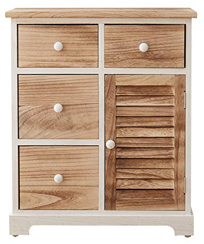 Rebecca Mobili Kommode Schubladenschrank Weiß Hellbraun 4 Schubladen 1 Tür Holz Design Wohneinrichtung Wohnzimmer Badezimmer - Maße: 70x60x30 cm (HxLxB) - Art. RE6068