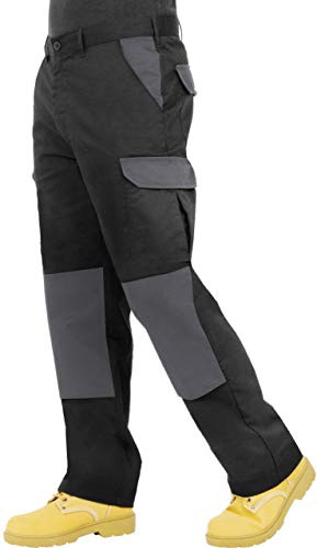 Proluxe Pantalon de Travail Cargo Combat Endurance pour Hommes avec Poches genouillères et Coutures renforcées (Noir/Gris 28R)