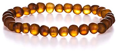AMBERAGE Natural Baltic Amber Bracelet for Adults (Women/Men) - Hand Made from Raw-Unpolished/Certified Baltic Amber Beads(6 Colors) (8, Raw-Unpolished Cognac)