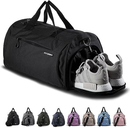 Fitgriff® Borsone Palestra - Donna & Uomo - Borsa Sportiva - per Palestra, Fitness, Sport, Piscina, Viaggio, Gym - Duffel Bag (Black, 58 x 31 x 31 cm (Medium))