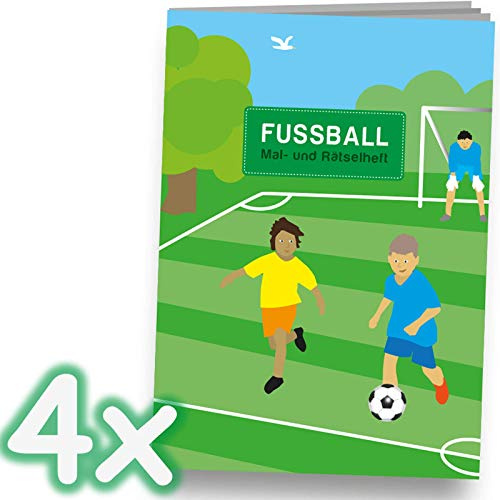 4 Mal- und Rätselhefte * FUSSBALL * mit 12 Seiten in DIN A6 | perfekt als Mitgebsel oder Geschenk | Malbuch Soccer Fußballer Malen Malblock Kinder