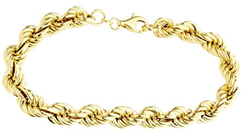 .iced-ut. Sterling 925 silver snöre armband – Hollow Repe 8 mm guld, 22 centimeters, Sterlingsilver