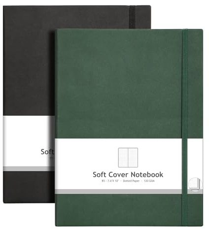 AHGXG Dotted Journal 2 Pack - B5 Large Journal Dot Grid Notebook (7.6'' X 10'') with Thick 120gsm Dot Paper, Soft Leather Cover, Total 384 Pages, Inner Pocket, Black Green