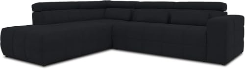 DOMO. collection Ecksofa Brandon, Sofa mit Rückenfunktion in L-Form, Polsterecke, Eckgarnitur Ottomane links 275 x 228 x 98 cm (BxTxH), schwarz | Ottomane links mit Rückenfunktion, stilvolle Polsterecke in L-Form mit Steppung und Gleitern, 275 x 228 x 98 cm (BxTxH)