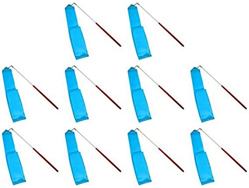 HOMEBT Bacchette di Nastro da Ginnastica Ritmica, 2 Metri, 10 Pezzi, per Bambini, Danza Artistica, con Bastoncino per Twirling, Blu