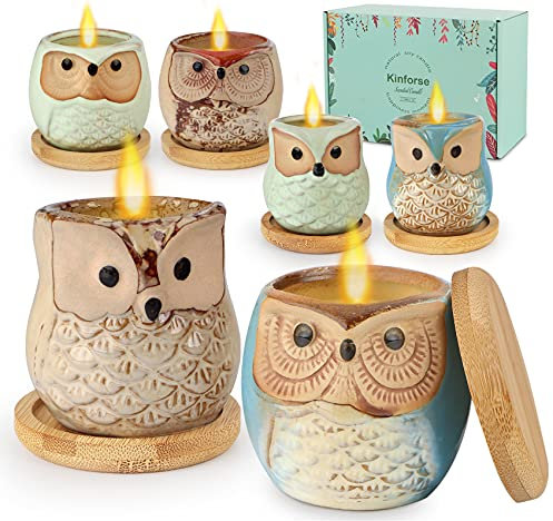 Kinforse Citronella Candles Outdoor & Indoor Use - Elegant Owl Design 6-Pack for Patio, Garden & Home Decor | Unique Gardening Gifts for Women, Presents for Women Birthday, Mothers Day, Housewarming