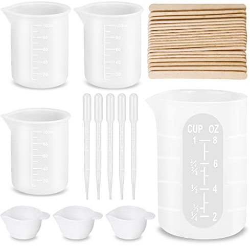 Vasos Medidores de Silicona para Resina Epoxi de 250ml, 3piezas 100 ml, 20 Varilla para Revolver Se Utiliza para Mezclar Resina Epoxi Teñir