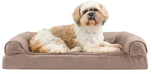 FurHaven Orthopedic Foam Sofa Dog Bed with Washable & Removable Cover - Plush/Suede - Almondine, Dogs Up to 35 lbs - Medium