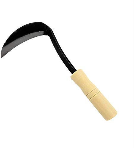 XMRISE Weeding Sickle Reaping Hook Scythe Garden Tools Hand Held with Real Wooden Handle Steel Forged for Weeding Cultivating