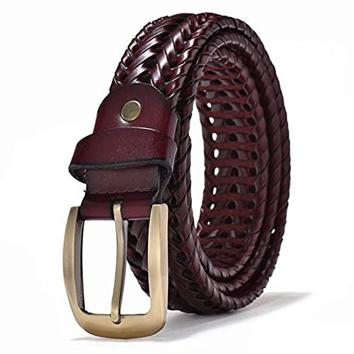 YHMX Geflochtene Ledergürtel des Herren, geflochtene Gewebegürtel für Männer Casual Jeans mit festem Riemen Einzelne Zinkenschnalle, Vatertagsgeschenk,Wine red,120cm