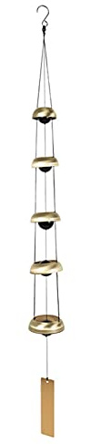 RAILONCH Feng Shui Windspiel für den Außenbereich, Tempelglocken Hausgarten hängendes Ornament mit 5 Glocken, Wind Chimes Deko für Balkon Garten (Messing)