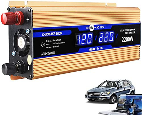 Auto Wechselrichter Solar-Inverter 2200W Inverter Spannungswandler Transformator DC 12V 24V bis 220V 230V AC USB-Sonnenenergie-Inverter-Ladegerät for Auto ?Wechselrichter Reiner Sinus (2200W,24V)