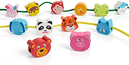 Wooden Lacing Toy for 3 4 5 year olds Stringing Beads with Animals Educational Toddler Beehive Toys