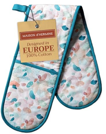 Maison d' Hermine Double Oven Mitts 100% Double Cotton Oven Glove 18 x 89cm | Heat Resistant BBQ Cooking Gloves with Loop Baking Grilling Kitchen Hotel Home Farmhouse Spring Summer - Summer Picnic