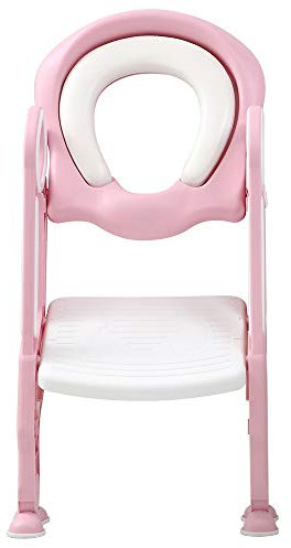 Toilettensitz kinder mit treppe, Faltbar Toilettentrainer Stabilen Rutschfesten, Kinder WC Sitz mit Griffe Höhenverstellbar (weißes Puder)