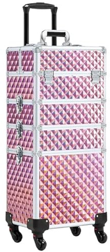 Yaheetech Valise Maquillage Professionnel 4-en-1 Valise Esthetique roulettes Pivotantes à 360° pour Manucure, Voyage, Maquilleur 34 x 25,5 x 80 cm Rose