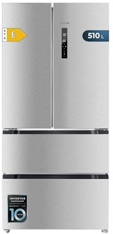 Cecotec Frigorífico Puerta Francesa Inox de 510 L Bolero CoolMarket FD 510 Inox E. 183 cm de Alto, 84 cm de Ancho, Motor Inverter Plus, Fast Cooling y Fast Freezing, MultiAirFlow, Total NoFrost