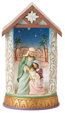 Enesco Jim Shore Heartwood Creek Holy Family Diorama Lit Figurine, 5.51 Inch, Multicolor