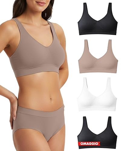 Risalti Reggiseno Senza Ferretto Spalla Larga 3 pz - Bralette Donna Senza Cuciture ed Etichette, Reggiseno Donna in Microfibra Elasticizzata, Brassiere, Top Morbido, Intimo - Made in Italy