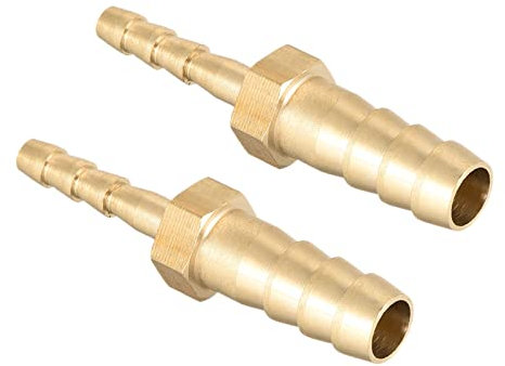 QUARKZMAN Raccordi in Ottone 8mm a 4mm Dia Raccordo Dritto Barb Tubo Flessibile Riduttore Dritto Connettore Adattatore per Tubo Flessibile Collegamento Giardino [2 Pezzi, Tono Oro]