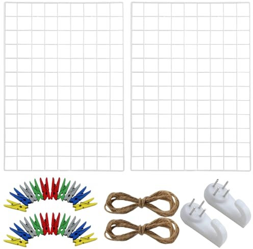 Roellgs 65cm * 45cm 2 White Iron Decorative Photo Wall, Grid Photo Wall, Multifunctional Wall Decor Display Stand, DIY Decoration, Office to-do Instructions Board