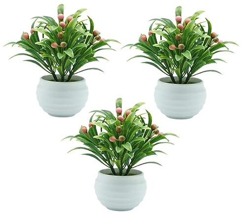 Warmhm 3stücke Künstlicher Bonsai Im Topf Künstliche Pflanze Mit Detailreicher Gestaltung Naturgetreues Grün Für Wohnraumdekoration