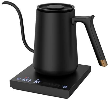 TIMEMORE wasserkocher mit temperatureinstellung Elektrischer Schwanenhalskessel BPA-freier wasserkocher edelstahl Teekocher elektrisch Automatische Abschaltung für Kaffee, 600ml, Mattschwarz