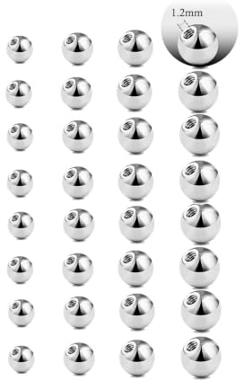 Gojewen 32stk Piercing Kugeln 1,2mm Silber Ersatzkugel Schraubkugel 3/4/5/6mm Kugel für Piercing Nase Lippe Augenbrauen Bauchnabel Zunge