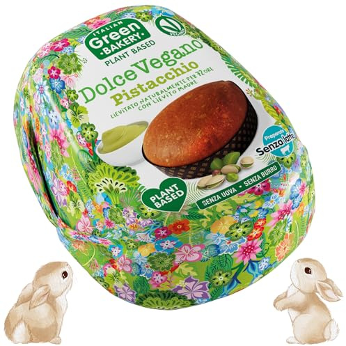 Dulce de Pascua Vegano con Pistacho, 650 g, Sin Mantequilla y Sin Huevo, Dulce Vegano Relleno con Crema de Pistacho, Masa con Masa Madre, Made in Italy - Vegan With Love Italian Green Bakery