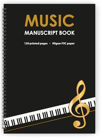 The Worcestershire Stationery Company Blank Music Manuscript Book, 12 Staves per Page, 120 Pages, 90gsm FSC Paper, Wiro Bound, A4 Portrait