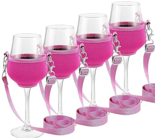 Ailovone Weinglashalter zum Umhängen Weinglas Halshalter Stoff 4 Stück Tragbarer Weinglashalter Hängend Halsglashalter für den Hals für Geburtstag, Hochzeit, Party (rosa, Mittel/20CM)