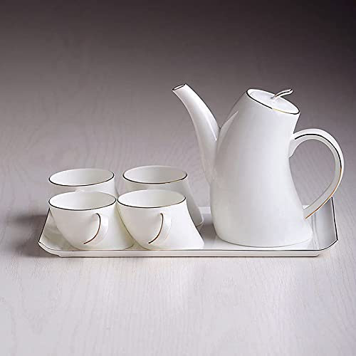 sjdoPulse Juego De Té Moderno De Estilo Clásico para Té Y Café, Juego De Té De Porcelana Blanca con Bandeja, Tetera De 800Ml con Orificios De Filtro