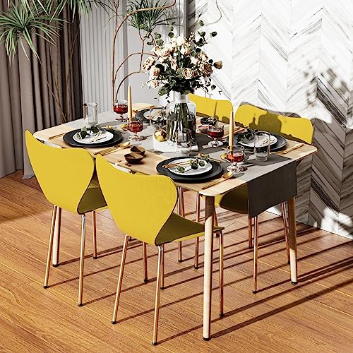 PIPIPOXER 4er Set Esszimmerstühle Esszimmerstuhl Küchenstuhl Wohnzimmerstuhl mit Rückenlehne aus Polypropylen und Elektroplattenbeine Polsterstuhl Gelb 45.5x40x82.5cm