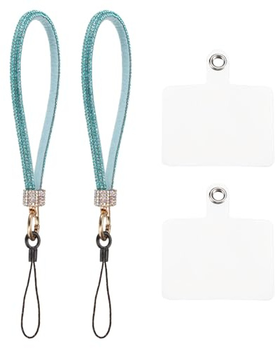 QUARKZMAN 2pz Laccio Telefono Universale Cinturino Polso Staccabile Blu | Scintillio e Patch Telefono Lussuoso Cordoncino Strass, Fai da Te, Auricolari Portachiavi Portamonete Portafoglio