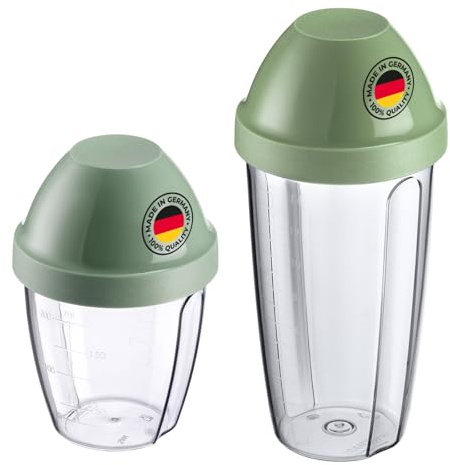 Westmark 2 Mix- und Schüttelbecher/Shaker mit herausnehmbarer Mixscheibe – Fassungsvermögen je 1x 0,5 l und 0,25 l, Kunststoff, BPA-frei – Transparent/Mint-Grün, 309022E6