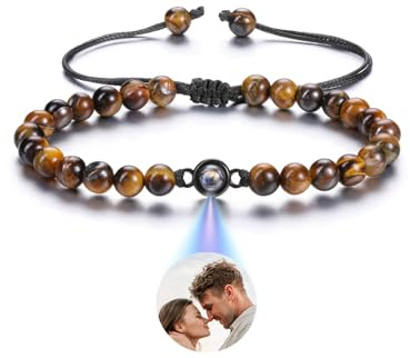 JSDDE Personalisiertes Armband mit Foto im Stein Projektionsarmband Fotoarmband Heilsteine Edelsteine Perlenarmband Personalisierte Geschenk für Damen Herren