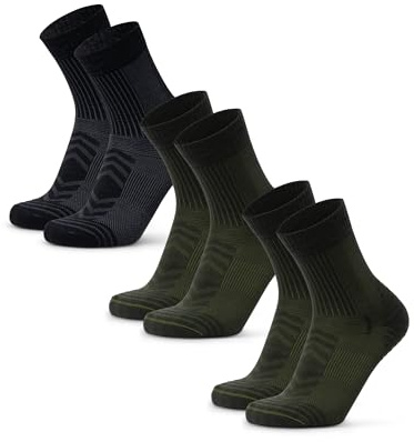 DANISH ENDURANCE Calze Trekking Leggere in Lana Merino, Anti-Vesciche, da Uomo, Donna, Bambino, 3 Paia, Multicolore (1x Nero, 2x Verde Oliva), 39-42