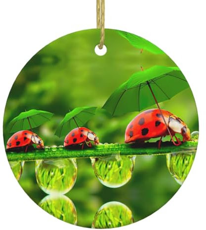 Lustiger Marienkäfer mit Regenschirmen, runde Ornamente, personalisierbar, Ornamente für Weihnachtsbaumschmuck