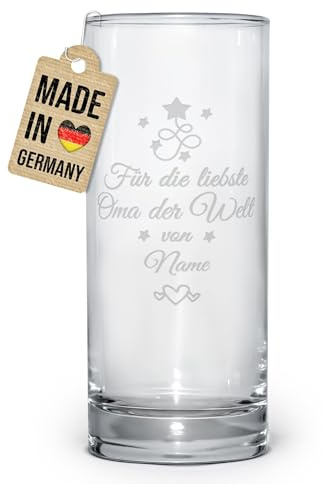 Print Royal PR Trinkglas mit Gravur - Für die liebste Oma - personalisiert mit Name, Geschenk für Oma, Trinkglas graviert, Geburtstagsgeschenk Oma, Glas mit Gravur | Lasergravur, 400 ml