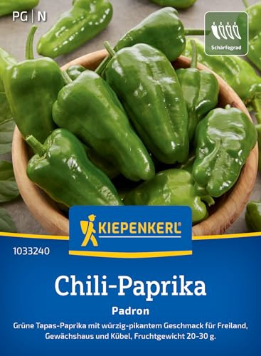 Kiepenkerl Chili-Paprikasamen Padron 1033240, Gemüsesaat | Würzig- pikant, Wuchshöhe 80-100 cm, für Hochbeet, Freiland & Gewächshaus